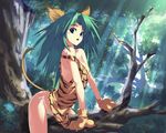  blue_eyes blush breasts cat_ears catgirl cham_cham chamcham collar fang game gloves green_hair long_hair nekomimi panties samurai_shodown samurai_spirits side-tie_panties snk underwear wallpaper 