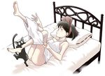 animal artist_request ass bed black_cat bloomers bottomless bow bow_bloomers camisole cat hair_bow hairband jiji_(majo_no_takkyuubin) kiki lying majo_no_takkyuubin panties panty_pull pink_bow tank_top underwear white_bloomers white_tank_top 