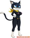  4:5 anthro atlus black_body black_fur breasts crossgender domestic_cat felid feline felis female fur genitals hi_res mammal megami_tensei megami_tensei_persona morgana_(persona) mtf_crossgender navel nipples pussy reit smile solo video_games 