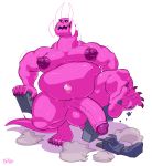  2020 5_fingers 5_toes absurd_res balls bobthetanuki cartoon_network claws erection fingers front_view genitals hi_res horn humanoid_genitalia humanoid_penis male monster_steven open_mouth penis simple_background slightly_chubby smile solo steven_universe toes white_background 