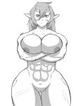  abs absurd_res breasts female genitals hi_res holding_breast humanoid long_ears monochrome muscular muscular_female nipples pussy solo totenkopf 