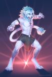  4_toes 5_fingers abs anthro blue_eyes blue_hair digital_media_(artwork) felid fingers hair hi_res lion male mammal oduvan773 open_mouth pantherine smu solo teeth toes tongue 