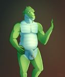  alligator alligatorid anthro balls cregon crocodile crocodilian crocodylid genitals half-closed_eyes hand_on_stomach hi_res hyenahijinks male narrowed_eyes nude penis reptile scalie solo yellow_eyes 