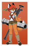  anthro band-aid bandage bandaged_arm bandanna boots bottomwear canid canine clothing explosives eyewear female footwear fox gloves goggles grenade gun hair handwear hi_res kabula_(artist) mammal navel ranged_weapon red_fox rifle rocket_launcher shorts sniper_rifle solo weapon 