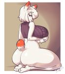  anthro bedroom_eyes big_breasts big_butt bottomless breasts butt clothed clothing female hi_res huge_breasts looking_back mammal narrowed_eyes seductive skecchiart solo thick_thighs 