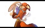  &lt;3 2018 bottomwear canid canine carrying clothed clothing disney eyes_closed fox fully_clothed fur green_eyes happy head_tuft judy_hopps lagomorph leporid looking_at_another magenta7 mammal nick_wilde orange_body orange_fur rabbit red_fox shirt shorts simple_background smile t-shirt tongue tongue_out topless topwear tuft white_background zootopia 