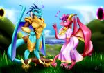  absurd_res anthro armor big_breasts bludraconoid breasts cleavage clothed clothing dragon duo female friendship_is_magic hand_on_hip hi_res jewelry membrane_(anatomy) membranous_wings my_little_pony necklace princess_ember_(mlp) water wings 
