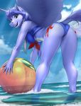  2020 5_fingers absurd_res anthro ball beach_ball bikini blue_hair clothing cloud cutie_mark digital_media_(artwork) dock equid fan_character female fingers hair hi_res holding_object horn looking_at_viewer mammal mariah_wolves my_little_pony mykegreywolf open_mouth open_smile outside partially_submerged sky smile solo swimwear water winged_unicorn wings 