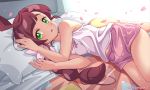  bed looking_at_viewer lying on_bed pajamas pokemon pokemon_(anime) sakuragi_koharu sakuragiyuuki smile 