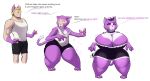  2020 annoyed anthro badroy barefoot big_breasts blonde_hair bottomwear breast_growth breasts chad_mcthunder-jock clothing collar dialogue domestic_cat english_text felid feline felis female fur gender_transformation grin hair hi_res huge_breasts human human_to_anthro jock looking_at_viewer maid_uniform male mammal mtf_transformation muscular muscular_male nipples pawpads purple_body purple_fur sequence shirt shocked short_stack shorts shrinking simple_background smile solo species_transformation surprise tail_growth tank_top text thick_thighs topwear transformation uniform unseen_character white_background wide_hips 