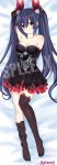  black_dress black_hair black_heart dakimakura dress girl_on_top highres legs long_hair neptune_(series) noire red_eyes smile spleeny twintails 
