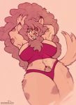  2020 anthro big_breasts breasts fangs female hair hi_res hyaenid long_hair low-angle_view mammal muscular muscular_female navel sharkrags smile solo spots 