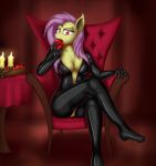  absurd_res anthro anthrofied bat_pony breasts candle chair cleavage clothed clothing equid female fluttershy_(mlp) friendship_is_magic furniture genitals hi_res irisarco mammal my_little_pony pussy solo table 