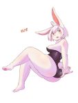  2019 3:4 5_fingers ahoge black_clothing breasts butt clothed clothing female fingers fur fur_tuft hair kogitune lagomorph leporid mammal monotone_body monotone_fur monotone_tail open_mouth pawpads rabbit simple_background solo tuft white_background white_body white_fur white_hair white_tail 