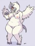  2020 3:4 absol anthro areola breasts claws female full-length_portrait fur genitals grey_body hair hair_over_eye hi_res inverted_nipples kogitune mega_absol mega_evolution nintendo nipples one_eye_obstructed open_mouth pink_areola pok&eacute;mon pok&eacute;mon_(species) portrait pussy red_eyes simple_background solo tuft video_games white_body white_fur white_wings wings 