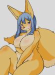  2020 anthro body_blush breasts canid canine covering covering_crotch female fur hair kogitune looking_at_viewer mammal monotone_hair nude solo 