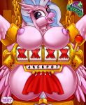  anthro avian bdsm big_breasts bondage bound breasts chain chest_tuft curtains empressbridle european_mythology female friendship_is_magic greek_mythology hippogriff my_little_pony mythological_avian mythology nipples shackles silverstream_(mlp) slot_machine solo text tuft 