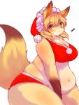  2018 3:4 anthro bottomwear breasts canid canine christmas cleavage clothed clothing eyebrow_through_hair eyebrows female fox fur hair hat headgear headwear holidays kogitune looking_at_viewer mammal navel red_bottomwear red_clothing red_hat red_headwear red_topwear santa_hat solo topwear translucent translucent_hair two_tone_hat white_clothing white_hat white_headwear 