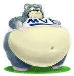 2020 animal_crossing anthro belly bodily_fluids clothing curt_(animal_crossing) iwano kemono male mammal navel nintendo obese overweight overweight_male shirt solo sweat topwear ursid video_games 