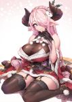  1girl absurdres bare_shoulders black_footwear black_gloves black_legwear blue_eyes boots braid breasts closed_mouth draph fang fang_out garter_straps gloves granblue_fantasy hair_over_one_eye heart heart-shaped_pupils highres horns large_breasts lavender_hair long_hair looking_at_viewer narmaya_(granblue_fantasy) oopartz_yang paid_reward patreon_reward pointy_ears sitting sleeveless smile solo symbol-shaped_pupils thigh_boots thighhighs very_long_hair 