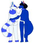  anthro badger black_hair blep butt canid canine canis clothing coyote duo fox hair hand_on_hip hand_on_shoulder hi_res hybrid jockstrap male male/male mammal mustelid musteline princedoodles procyonid raccoon roland_araujo simple_background tempest_the_badger tongue tongue_out underwear white_background 