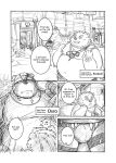  2020 anthro belly bulge clothing comic cute_fangs english_text hi_res humanoid_hands kemono male mammal monochrome moobs mtflying30371 nipples overweight overweight_male shirt text topwear ursid 