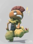  ! butt-berry grey_background half-closed_eyes hi_res male mohawk_(hairstyle) narrowed_eyes nintendo on_one_leg pok&eacute;mon pok&eacute;mon_(species) scrafty signature simple_background solo standing teeth text url video_games 