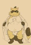  2020 anthro asian_clothing belly brown_body brown_fur canid canine clothing east_asian_clothing fundoshi fur green_eyes hi_res humanoid_hands hysk japanese_clothing kemono male mammal moobs navel nipples overweight overweight_male raccoon_dog sengoku_puzzle simple_background solo tanuki tokugawa_ieyasu underwear video_games 