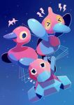  &gt;_&lt; bird bird_focus black_eyes commentary english_commentary gen_1_pokemon gen_2_pokemon gen_4_pokemon horn looking_at_viewer night night_sky pokemon porygon porygon-z porygon2 projecttiger sky star_(sky) starry_sky 