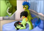  absurd_res anus avian bed bedroom black_hair blue_hair bodily_fluids cum cum_in_pussy cum_inside duo earth_pony emerald_blade_(oc) equid equine eye_contact fan_character female fruyal_85 furniture genital_fluids genitals green_body green_eyes green_skin green_storm_(oc) gryphon hair happy happy_sex hi_res horse looking_at_another male male/female mammal my_little_pony mythological_avian mythology penis pony puffy_anus pussy red_eyes renaphin ribbons sex smile spread_legs spreading wings 