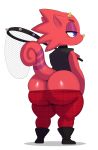  absurd_res animal_crossing big_butt blush butt chameleon clothing flick_(animal_crossing) hi_res lizard male nintendo red_body reptile scalie simple_background solo sssonic2 video_games white_background 