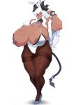  absurd_res big_breasts blush bra breasts by_spoon cleavage clothed clothing demon female hair hi_res horn horned_humanoid huge_breasts humanoid legwear long_hair looking_at_viewer muscular muscular_female not_furry pantyhose simple_background solo spade_tail thick_thighs underwear white_background wide_hips 