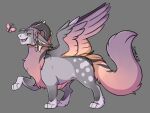  dragon feathered_wings feathers feral fur grey_body horn mane paws purple_eyes solo symrea wings 
