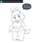  aggressive_retsuko animal_crossing anthro ask_blog big_breasts blush breasts canid canine canis clothed clothing cosplay dialogue domestic_dog english_text female fur hair hi_res isabelle_(animal_crossing) joaoppereiraus mammal monochrome nintendo open_mouth retsuko sanrio shih_tzu simple_background slightly_chubby solo standing teeth text thick_thighs tongue toy_dog video_games white_background wide_hips 
