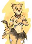  between_the_lions bodypaint breasts cleo_(between_the_lions) clothed clothing damn_lasso_tool felid female grass_skirt lion mammal pantherine solo topless 