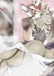  0508madaramoyou angry anthro blush butt canid canine canis ear_piercing ear_ring hair hi_res jackal looking_back male mammal mane mane_hair nude piercing seth_(tas) shower solo tokyo_afterschool_summoners towel video_games wet 