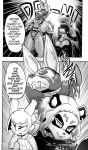  anthro bolouma breasts butt comic cookie_(furryfight_chronicles) daigaijin dialogue duo_focus english_text facial_piercing fangs female fur furryfight_chronicles giant_panda group hair hi_res lip_piercing mammal midriff monochrome piercing rodent sciurid skullie_(furryfight_chronicles) text tree_squirrel under_boob ursid 