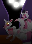 absurd_res ahegao all_fours animatronic anonymous_artist anthro bow_tie butt butt_grab canid canine clothing curtains curtains_open dark doggystyle duo female five_nights_at_freddy&#039;s fox from_behind_position funtime_foxy_(fnaf) funtime_freddy_(fnafsl) fur glowing glowing_eyes hand_on_butt hat headgear headwear hi_res looking_pleasured machine male male/female mammal multicolored_body multicolored_fur pink_body pink_fur robot sex shadow sister_location top_hat ursid video_games white_body white_fur 