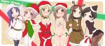  ahoge aikawa_chiho animal_costume antlers bell blonde_hair blush capelet christmas collar eyebrows_visible_through_hair fur-trimmed_dress fur_trim hasegawa_fumi hat highres hinata_yukari ichii_yui leash long_hair looking_at_viewer low_twintails merry_christmas multiple_girls navel nonohara_yuzuko okano_kei open_mouth pantyhose pink_eyes pink_hair purple_hair red_capelet reindeer_antlers reindeer_costume santa_bikini santa_costume santa_hat short_hair smile twintails watage_(lucky_yyg) yellow_eyes yuyushiki 