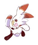  :d artsy-rc commentary english_commentary full_body gen_7_pokemon highres open_mouth pokemon pokemon_(creature) scorbunny signature simple_background smile solo white_background 