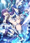  1girl ass_visible_through_thighs blue_eyes bubble fate/extra fate/extra_ccc fate/grand_order fate_(series) gabiran hair_ribbon kicking long_hair meltryllis navel purple_hair ribbon sleeves_past_fingers sleeves_past_wrists smile very_long_hair 