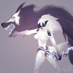  1:1 absurd_res anthro black_and_white breasts butt canid canine claws digital_media_(artwork) duo female feral fur greyscale hair hi_res kindred_(lol) lamb_(lol) league_of_legends male mammal mask monochrome open_mouth ranadi riot_games tongue video_games white_body wolf_(lol) zero_pictured 