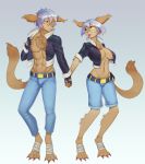  anthro basitin big_breasts big_ears bottomwear breasts clothing crossgender eugeniyburnt_(character) fan_character female hair heterochromia jacket jeans leather leather_jacket male muscular pants paperimp paws silver_hair tongue topwear twokinds webcomic zhenyaburnt_(character) 