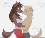  &lt;3 anthro basitin blush bottomwear brown_body brown_fur brown_hair brown_tail canid canine canis chest_wraps clothed clothing female fur grey_eyes hair keidran keith_keiser kissing kosameainz male male/female mammal monotone_body monotone_fur monotone_hair monotone_tail natani pants patreon tailwag tan_body tan_fur tan_hair tan_tail thought_bubble topless twokinds wagstail webcomic wolf wraps 
