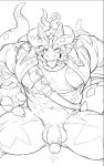  anthro armor balls blush bodily_fluids bottomless clothed clothing cthugha_(tas) dragon erection genital_fluids genitals male monochrome penis precum shirt solo tank_top tentacles tokyo_afterschool_summoners tongue topwear unconvincing_armor video_games 