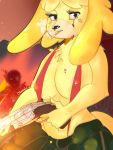  2020 3:4 animal_crossing anthro armor big_breasts blood blush bodily_fluids breasts canid canine canis chest_tuft cigarette clothed clothing digital_media_(artwork) domestic_dog doom_(series) female fire fur gun hair hell hi_res huge_breasts id_software isabelle_(animal_crossing) looking_aside mammal meryiel mountain navel nintendo nipples outside partially_clothed pinup pose ranged_weapon shooting shotgun smoke smoking solo standing star toony tuft video_games weapon 