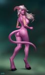  blizzard_entertainment breasts butt draenei evulchibi female hair hi_res horn horned_humanoid humanoid humanoid_pointy_ears long_hair looking_at_viewer looking_back nipples not_furry nude solo video_games warcraft 