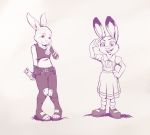  2020 anthro beastars bottomwear buckteeth clothed clothing cosplay crossover crossover_cosplay dipstick_ears disney duo footwear fully_clothed fur haru_(beastars) judy_hopps lagomorph leporid looking_at_viewer mammal multicolored_ears open_mouth open_smile police_uniform rabbit shoes skirt smile teeth uniform unknown_artist zootopia 