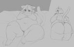  absurd_res anthro bed belly big_belly big_breasts big_butt blush bored breasts butt catti_(deltarune) claws clothed clothing crop_top deep_navel deltarune domestic_cat ear_piercing ear_ring eating eyeliner felid feline felis female food front_view frown furniture genitals hair hi_res huge_butt huge_thighs huwon looking_at_viewer looking_back makeup mammal mascara monochrome navel obese obese_female on_bed overweight overweight_female panties piercing pussy rear_view sandwich_(food) shirt short_hair sitting skimpy solo standing thick_thighs topwear underwear video_games whiskers wide_hips 