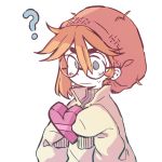  1girl ? blue_eyes box closed_mouth eyebrows gift glasses hair_between_eyes heart-shaped_box holding holding_gift long_hair long_sleeves looking_away orange_peel_(artist) original red_hair round_eyewear sleeves_past_wrists solo sweatdrop valentine wavy_mouth you&#039;re_doing_it_wrong 